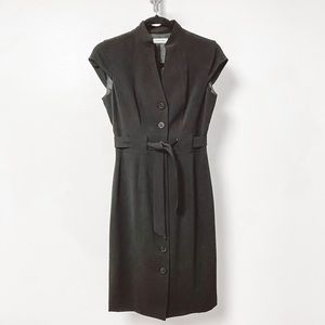 Calvin Klein Classic Cap Sleeve Mock Neck Timeless Midi Dress Black 2